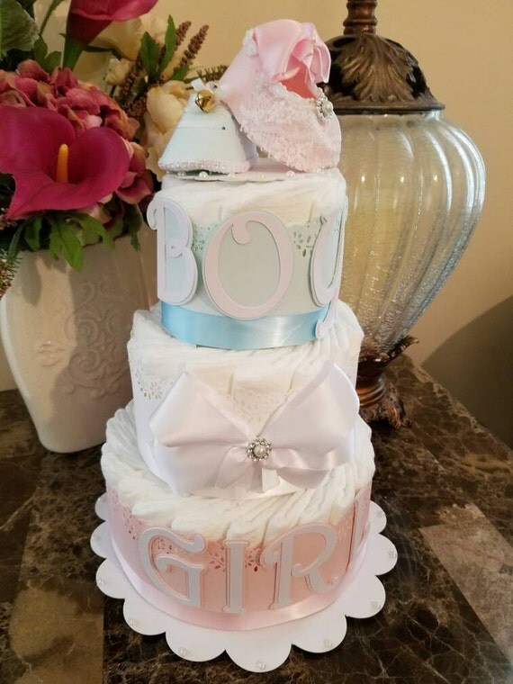 Three Tier Gender Reveal Diaper Cake / Gender Neutral Diaper