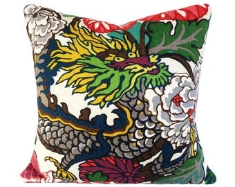 Schumacher Chiang Mai Dragon Pillow Cover - Decorative Pillow - Throw Pillow - Both Sides or Solid Cream Linen Back - ALL SIZES AVAILABLE