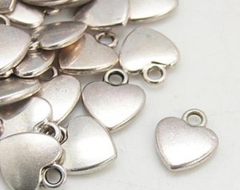 25 Antique Silver Heart Charms 12mm x 10mm Pendants - Love Hearts Valentines NF TS128