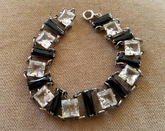 Vintage Art Deco 1920s Sterling and Open Back Crystal Art Deco Bracelet