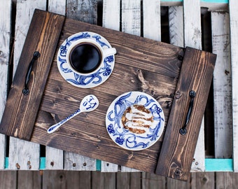 Rustic Wooden Tray + Serving Tray + Breakfast Tray + Ottoman Tray + Wedding Gift + Wood Breakfast Tray + Coffee Table Tray + Wooden Tray