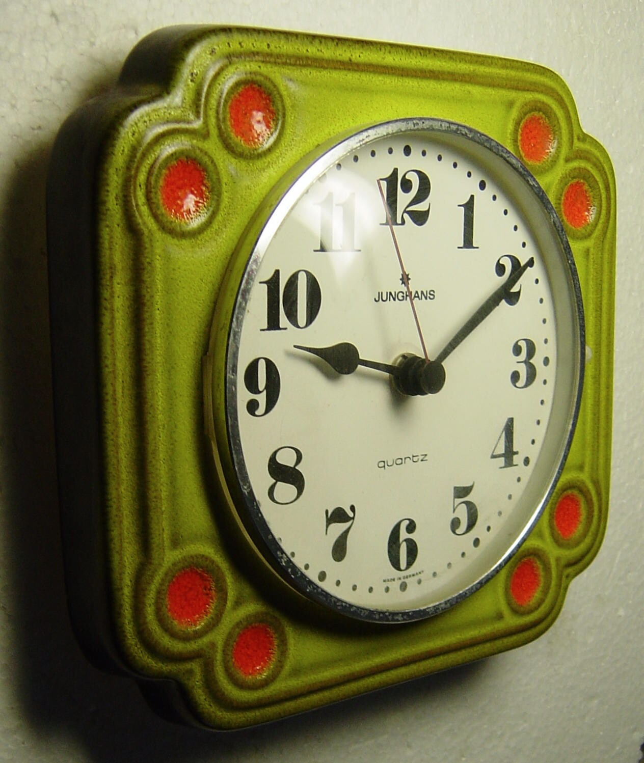 vintage 70s green lava glaze Pop Art pottery wall clock Junghans | eBay