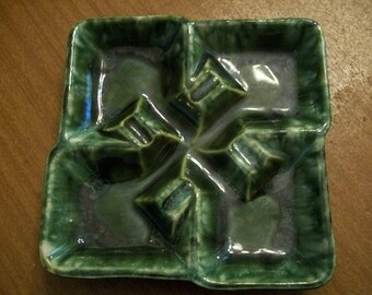 Mid-Century McCoy Ashtray Green Drip Glaze Ceramic Pottery