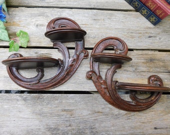 Set of 2 Vintage Syroco Wood 2 Tiered Scroll Shelves