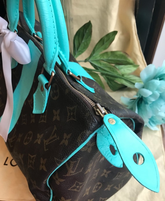 Authentic Louis Vuitton Speedy 30 hand painted Tiffany Blue