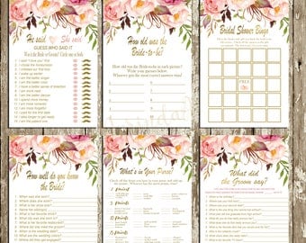 Bridal Shower Games Package Floral Bridal Shower Games Printable Games package INSTANT DOWNLOAD Bridal Shower Games Rustic Bingo He said she