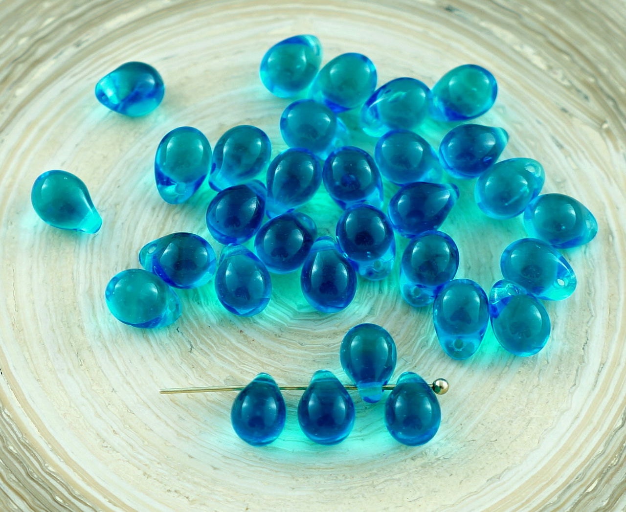 40pcs Crystal Aqua Blue Czech Glass Teardrop Tear Drop Beads 2860