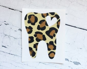Dental Hygienist Decal, Leopard Tooth Decal, Dentist Sticker, Leopard Print Tooth, Car Window Decal, Vinyl Sticker, Dental Assistant
