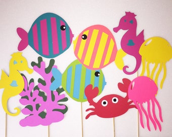 Under the Sea Party Photo Booth Props Set of 9, Under the Sea Party Decorations,Under the Sea Baby Shower Decorations,Under the Sea Birthday