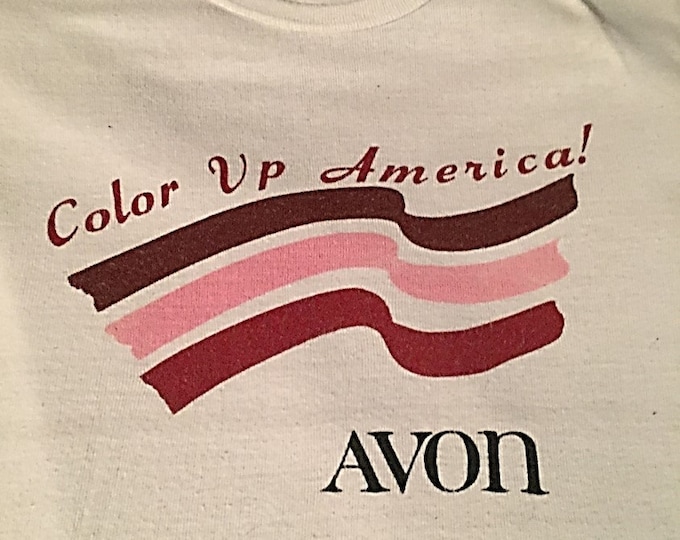 Vintage Avon Tee Shirt Short Sleeve Cotton T Tee Shirt Size S - 1980's Advertising Avon "Cover Up America!" - Gift for Her,
