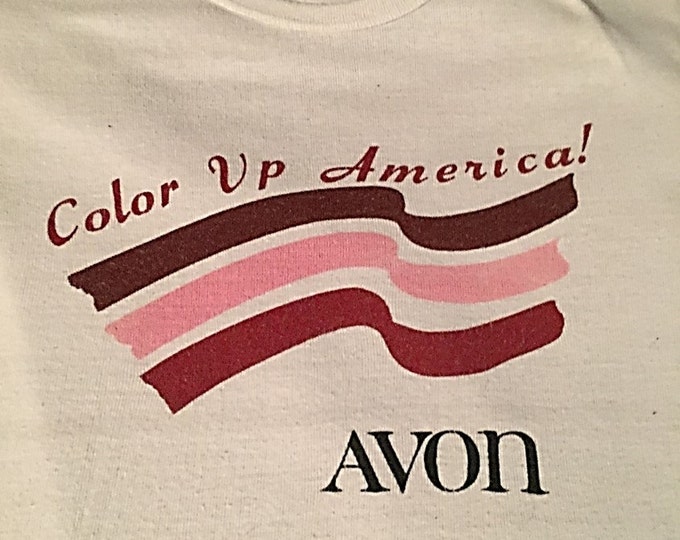 Vintage Avon Tee Shirt Short Sleeve Cotton T Tee Shirt Size S - 1980's Advertising Avon "Cover Up America!" - Gift for Her,