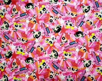 Cartoon Network Fabric Powerpuff Girl Oxford Cotton Japanese fabric, Pink - Half meter 50 cm