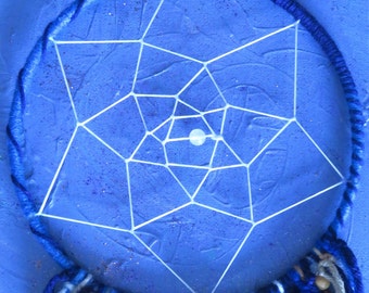 Blue yarn handmade boho vegan dream catcher