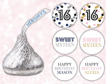Hershey kiss stickers (108) - Sweet sixteen favors - Hershey kiss labels - Sweet 16 favors (HK011)