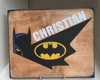 Personalized Batman sign, childrens sign, bedroom decor, handpainted, 8x10, batman wall hanging