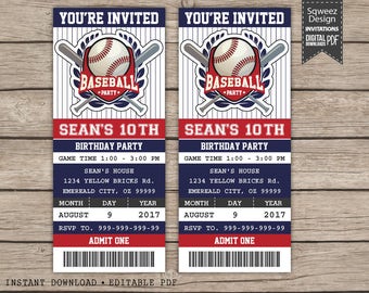 Baseball Birthday Invitation, Baseball ticket invitation Printable, Baseball Party Invitation - Instant Download Editable PDF