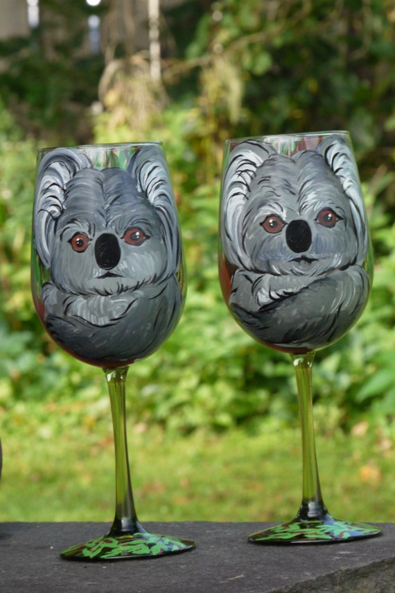 Koala bear wine glass hand painted wine glass bear wine