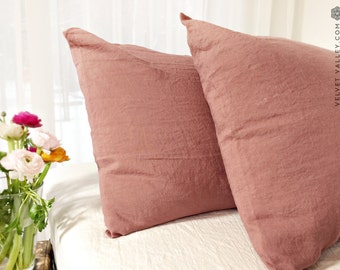 Linen wood rose pillow sham- softened linen pillows-Standard, queen, king size housewife pillow- Ashes of rose pillow