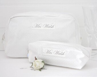 Bride Gift - Personalised Cosmetic Make Up Bag - Bridesmaid, Maid of Honour, Honeymoon Gift - Unique Gift for Bridal Party Wedding Bags