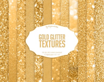 Gold Glitter Digital Paper "Gold Glitter Textures" bright golden textures, shining backgrounds in yellow, gold tones