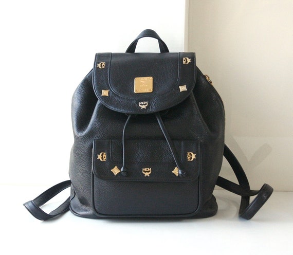 MCM Black Large Leather Backpack Authentic Vintage handbag