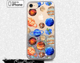 Planets Pattern Earth Solar System Space Liquid Glitter Sparkle Case iPhone 6 and 6s iPhone 6 Plus and 6s Plus iPhone 7 and iPhone 7 Plus