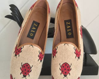 Zalo,Size 7M,Ladybug Flats,Needlepoint Flats