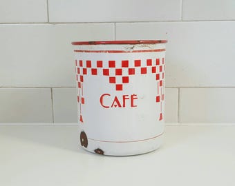 French coffee container - French cafe container - French cafe - coffee jar - vintage coffee - vintage French enamelware - blue enamelware