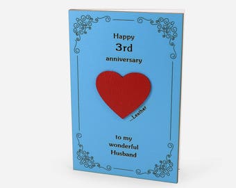 3rd Anniversary Card, Third Anniversary, 3rd Anniversary Gift, 3 Wedding Anniversary, 3 Year Anniversary, Leather Anniversary, Card husbend