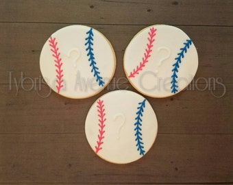 12 Gender Reveal Baseball Sugar Cookies - Baseball Baby Shower - Gender Reveal Cookies - Baseball Baby Shower Gender Party Cookies