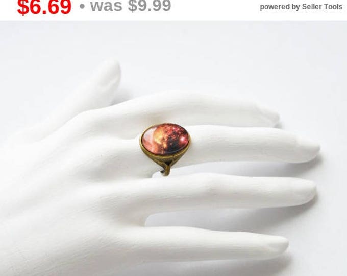 GALAXY Oval ring of metal brass with the image of a space under glass, Ring size: 6.5 in (USA) / 13,5 (Italy) / 17 (Russia)