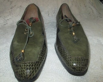 Vintage Retro GIORGIO BRUTINI Green Snake Skin Suede Leather Men Shoes Oxford Size 13M