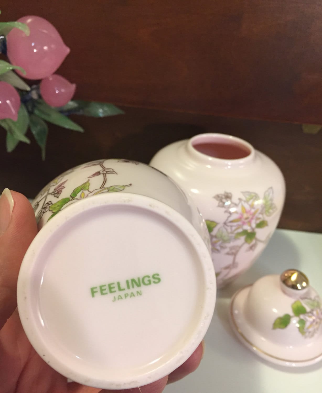 Vintage Ginger Jars Pink Porcelain Floral Ginger Jars Asian