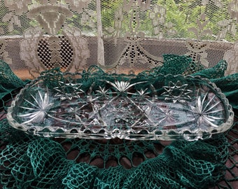 Vintage Star Pattern Serving Tray Pressed Cut Glass Star of David Collectible Glassware Clear Early American Prescut EAPC by Anchor Hocking