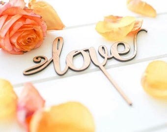 Rustic Cake topper - love - Wedding Cake Topper - Raw Wood