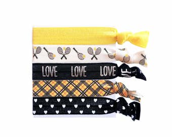 Tennis Elastic Hair Ties Love Preppy Sports Hair Tie Bracelet Ponytail Holder Plaid Tennis Gifts