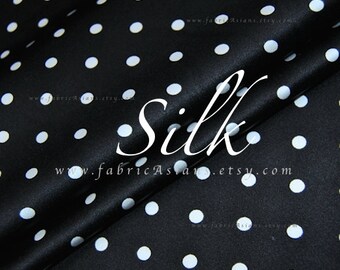 Black Polka Dot Silk Fabric - achat tissu de soie pois