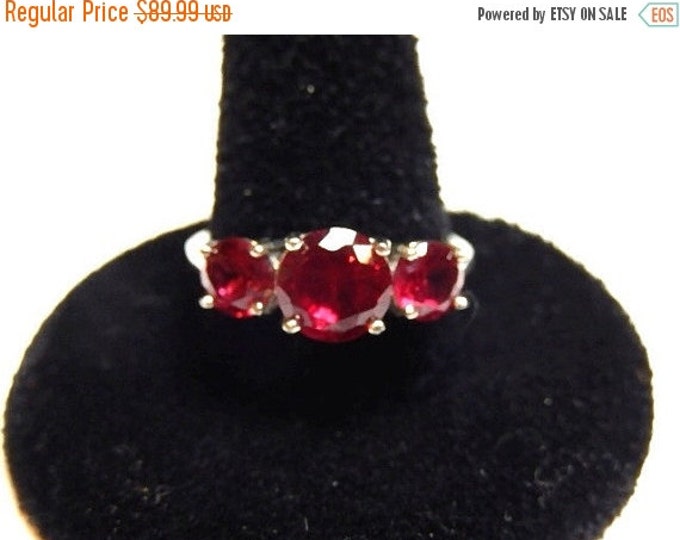 Storewide 25% Off SALE Vintage Sterling Silver Deep Red Faceted Triple Set Cocktail Ring Featuring Elegant Channel Style Design