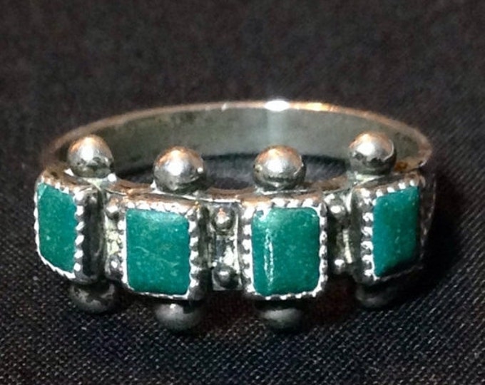 Storewide 25% Off SALE Beautiful Vintage Sterling Silver Turquoise Ladies Designer Cocktail Ring Featuring Segmented Southwestern Quad Desig