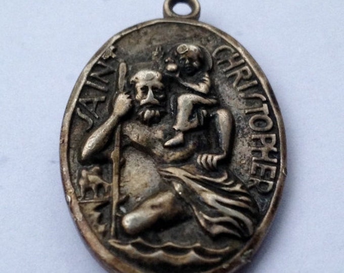 Storewide 25% Off SALE Vintage Sterling Silver Double Sided St. Christopher Charm Featuring "Our Lady Of The Highway, Pray For Us" Prayer W/