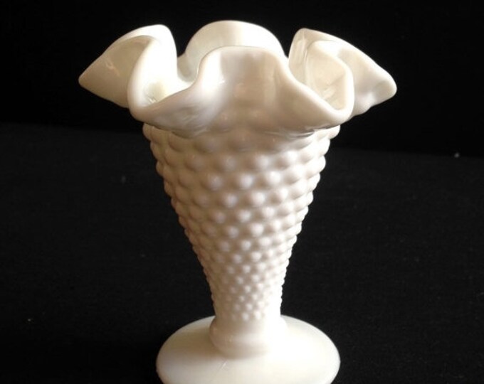 Storewide 25% Off SALE Original Vintage Fenton Hobnail White Milk Glass Petite Fluted Flower Vase Featuring Ruffled Design With Classical St