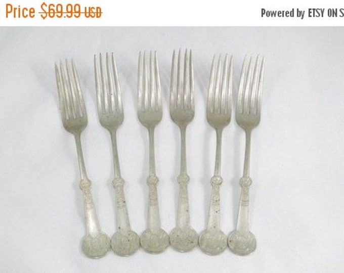 Storewide 25% Off SALE Vintage Set Of Six Fine German Silver Monogramed Dinner Forks Featuring Sleek Styled Finish With MS And C Markings