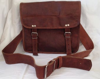 12" Genuine Leather Satchel - 12" Genuine Leather Shoulder Bag - 12" Genuine Leather Student Bag - 12" Dark Brown Genuine Leather Bag