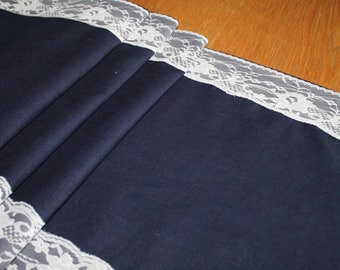 Navy Linen and Ivory Lace table runner weddings home decor dining