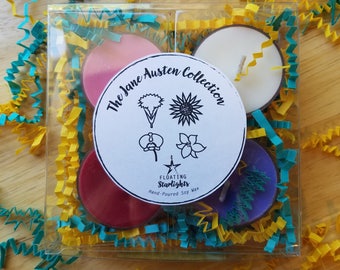 Jane Austen Tealights / Austen Candles / Classics Gift Set / Pride and Prejudice / Northanger Abbey / Sense and Sensibility / Mansfield Park