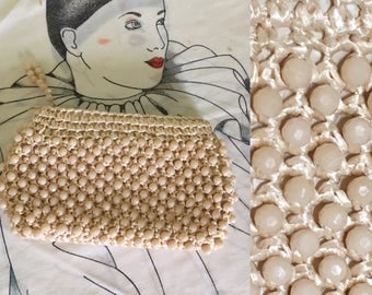 Vintage Ivory Straw and Beaded Clutch