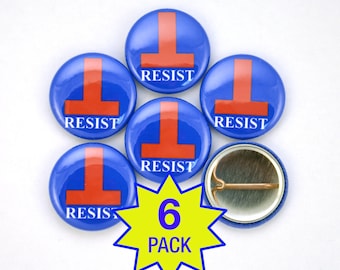 Resist Anti-Trump 1" Button Pin Brooch - 6-pack - Anti-Hate Anti-Far-Right America - Falsum - Inverted T - Upside Down T
