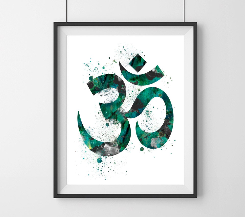 Watercolor Om Symbol Wall Art Green And Black Om Symbol