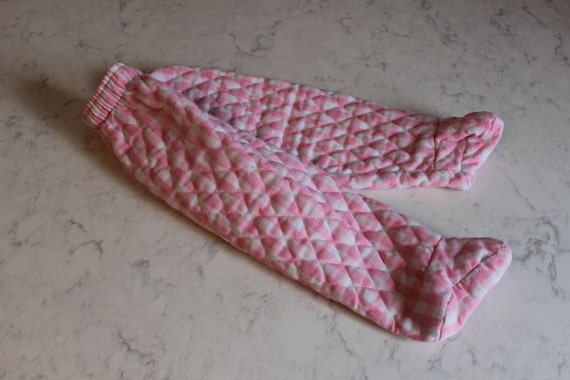 Vintage baby girl clothes Footed pants vintage baby girl 3 months, 6 month pink and white plaid quilted infant