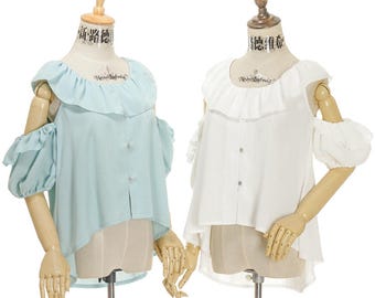 Off-the-Shoulder Top Fairy Loose Lolita Blouse,Embroidery Wings Fairy Cute Little Angel Shirt